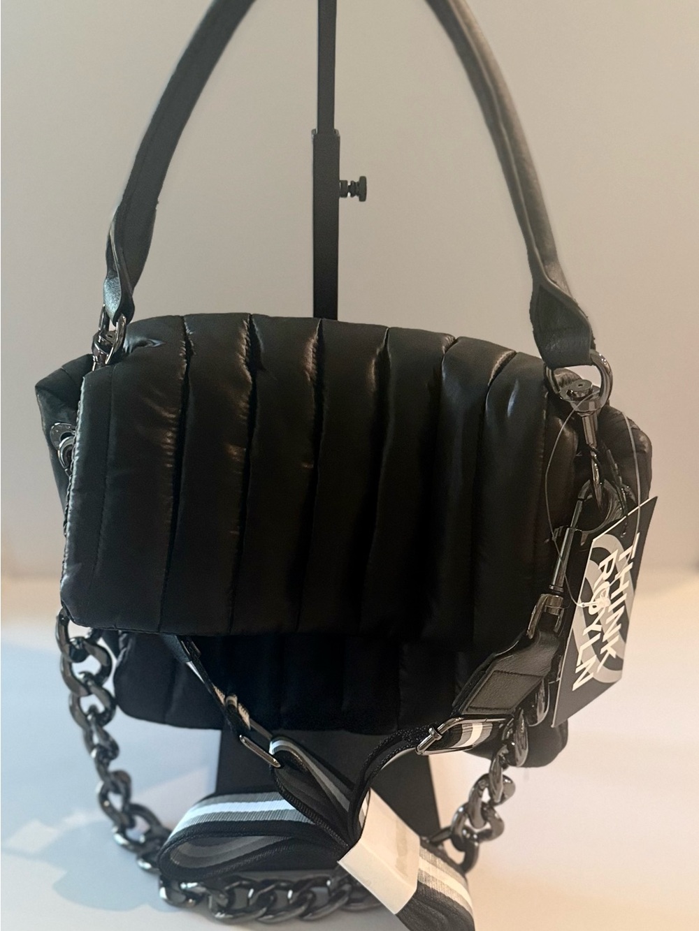 THINK ROYLN Black Quilted Puffer Shoulder Bag with Chain